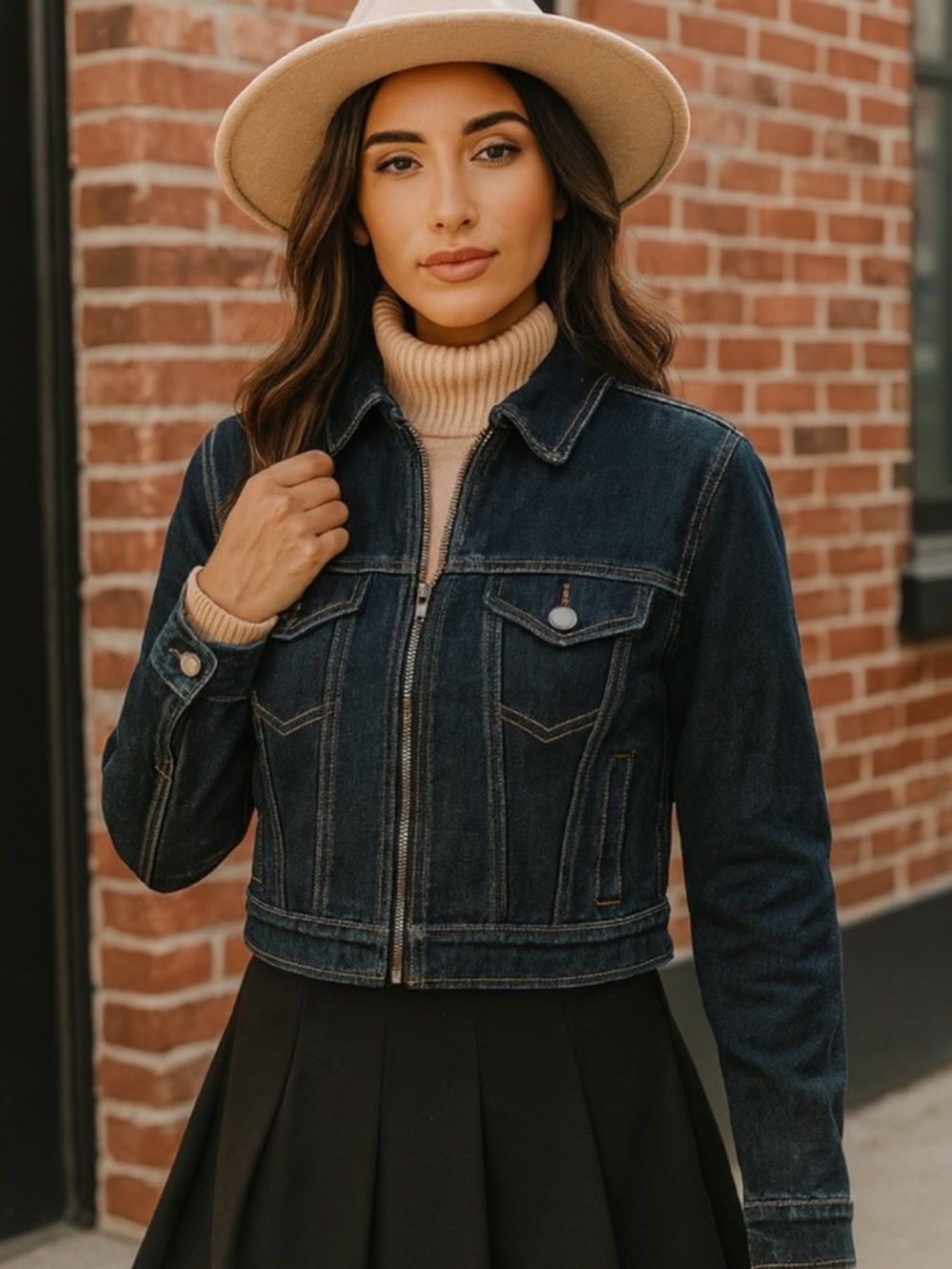 Suzy Shier Dark Blue Denim Zip Jacket